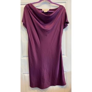 Purple Satin Charmeuse Silky Cowl Neck Slip Dress